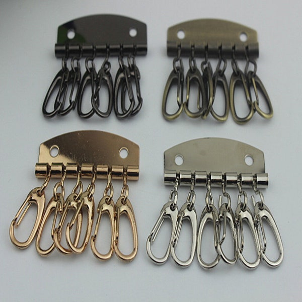 6 Crochets Metal Key Holder Plate 47mm 1 14/16 » Pouch Spring Snap Purse Wallet Keyring Keychain DIY Hardware Accessories Leathercraft