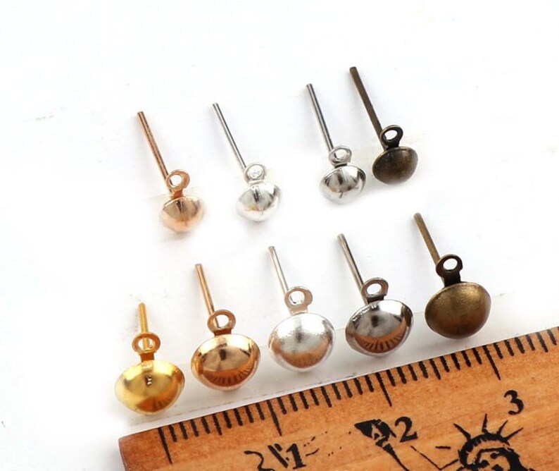 Stud Earring Post Loop Dome Half Ball Earstud Pierced Dainty Etsy