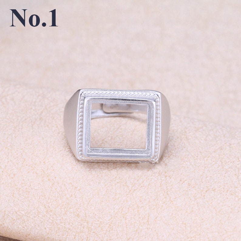 Sterling Silver Adjustable Ring Square Setting 12 14 mm 12 916 925 Antique Boho Vintage Jewelry Rings Bases Gemstone Stone Cabochon Bulk