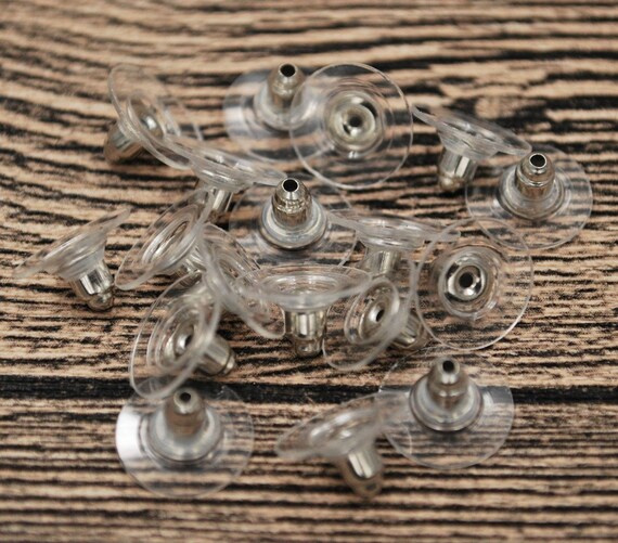 200 Invisible Clear Plastic 5mm Flat Blank Pad Ear Post Stud Pin with Stopper