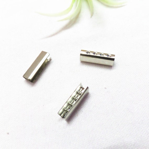 10 x GUNMETAL Plated Ribbon Cord End Clamps Foldover Clasps 20mm x 6.5mm
