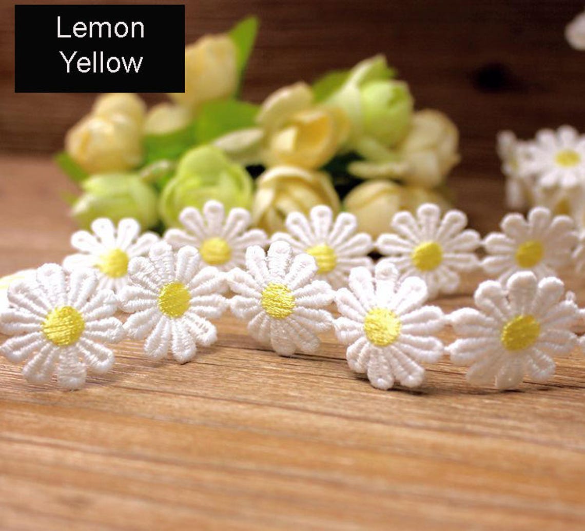 White Daisy Applique Floral Sewon Patch Embroidered Lace Trim Etsy