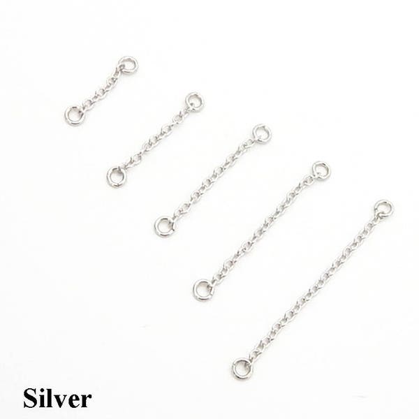 Sterling Silver Cable Extension Chain 2 Loops Tail Extender Curved Adjustable Necklace Bracelet Solid 925 Bulk 15,20,25,30,35,40,45,50mm