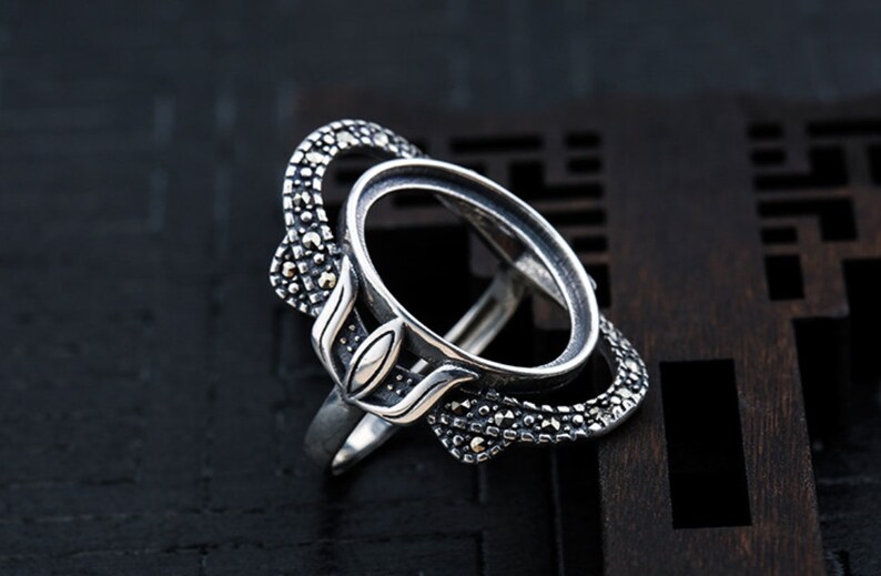 Ring Blank Setting 1pc Sterling Silver 925 Ethnic Flower Oval Base Fine