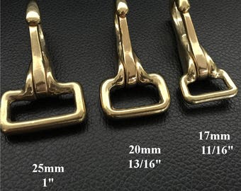 Solid Brass Fixed Loop Halter Snap Saddle Hook Fix Buckle Horse Headstall Reins Push Gate Clasp Key Fob Clip Webbing Strap Purse Repair DIY