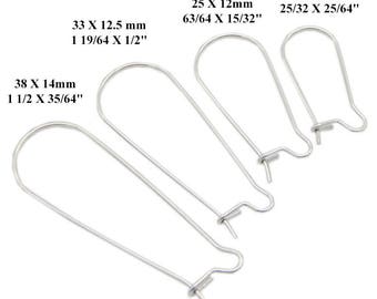 Kidney Ear Wire Hook Surgical Stainless Steel Silver Tone Hoop Earring Findings Secure Closure 20 21 gauge 20 25 33 38 mm Jewelry Supply