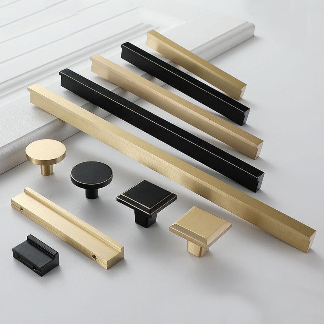 Modern Minimalist Solid Brass Cabinet Pulls Knobs Matte Black Brushed ...