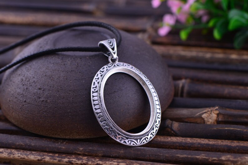 925 Sterling Silver Mount Pendant Bezel Setting Blank 19 40 mm Etsy