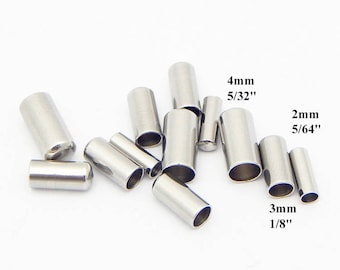 Surgical Stainless Steel Silver Tone Plain Tune End Cap Tip without Loop for Round Leather Cord Terminator 2 3 4 mm