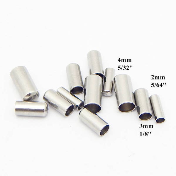 Surgical Stainless Steel Silver Tone Plain Tune End Cap Tip without Loop for Round Leather Cord Terminator 2 3 4 mm