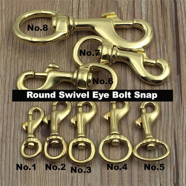 Solid Brass Swivel Eye Bolt Snap Hook Lobster Clasp Clip Spring Strap Belt Buckle Dog Leash Lanyard Key Chain Purse Bag Tote Chunky Hardware