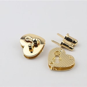 Heart Twist Turn Lock Bag Hardware Gold 1/10 pcs Handmade Purse Handbag Making Metal 34 mm 1 3/8 Supplies image 8