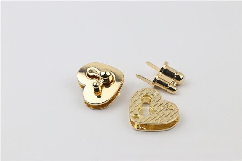 Heart Twist Turn Lock Bag Hardware Gold 1/10 pcs Handmade Purse Handbag Making Metal 34 mm 1 3/8 Supplies image 8