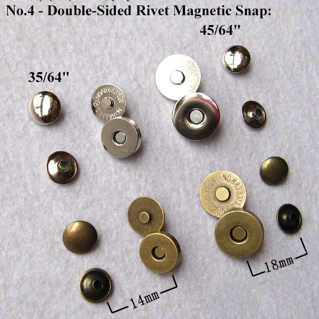 Thin Thick Double Rivet Stud Closures Magnetic Snaps Button Clasps Handbag  Purse Set Sewing Leather Hand Bag 1/2 0.5 11/16 Inches 14 18 Mm 