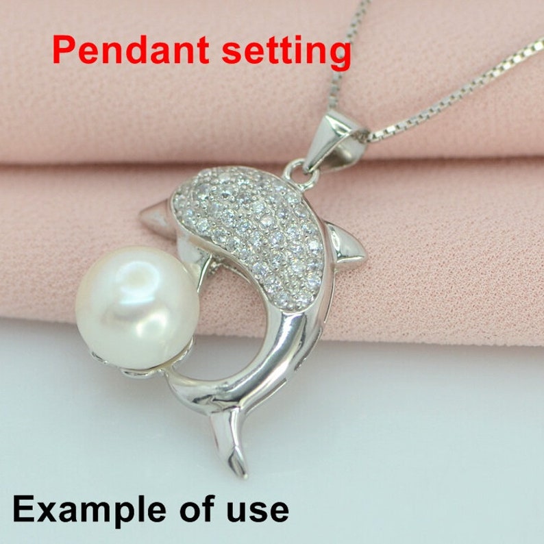 Sterling Silver Crystals Dolphin Shaped Dangle Cup Pendant Blank Setting Fine 925 9.5 mm For One Pearl Bead No Prongs DIY Jewelry Wholesale
