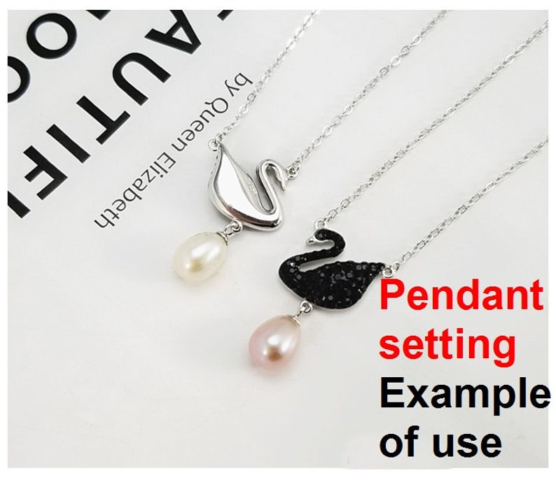Sterling Silver Bezel Black Crystals Swan Shaped Dangle Cup Pendant Setting Fine 925 7 mm For One Pearl Bead No Prongs DIY Jewelry Wholesale