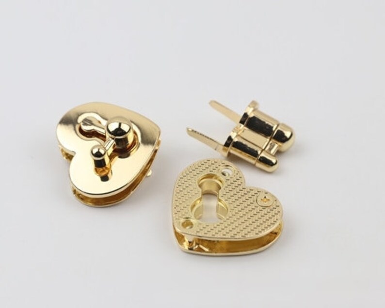 Heart Twist Turn Lock Bag Hardware Gold 1/10 pcs Handmade Purse Handbag Making Metal 34 mm 1 3/8 Supplies image 10