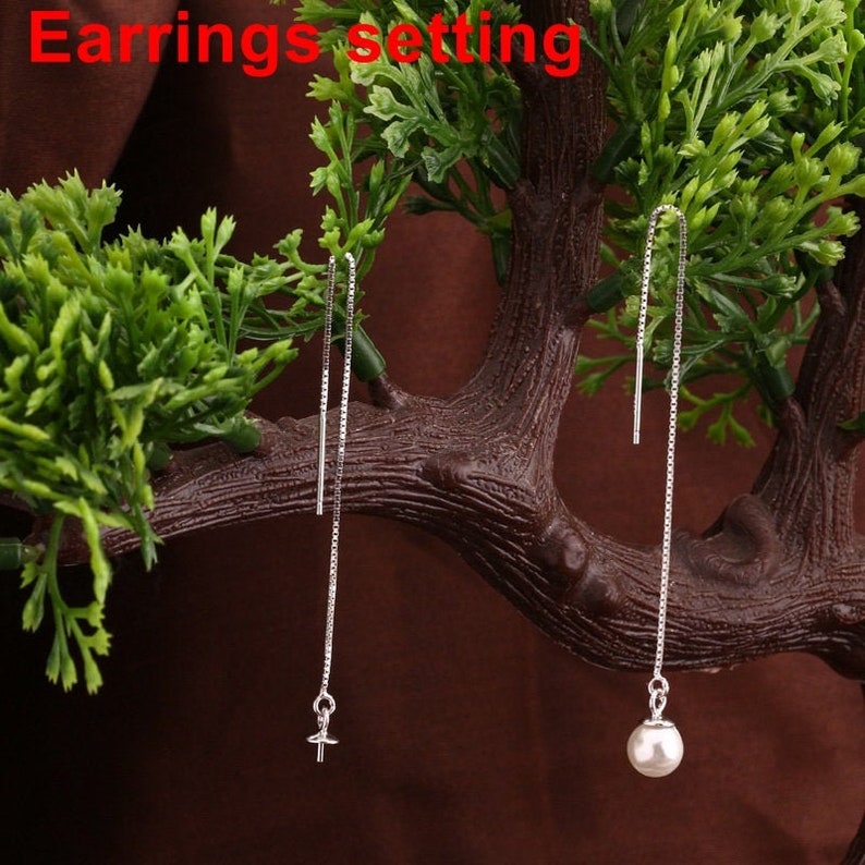 Cup Chain Long Earring Thread Setting 1030100pcs Wholesale Made to Order Base Fine 925 6-8 mm For One Pearl Bead No Prongs Sterling Silver