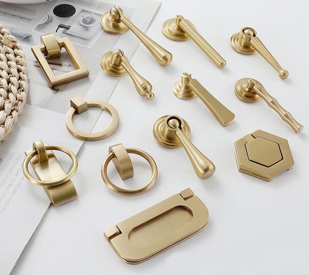 Solid Brass Handles Knobs Cupboard Kitchen Cup Drawer Bin Pulls Cabinet ...