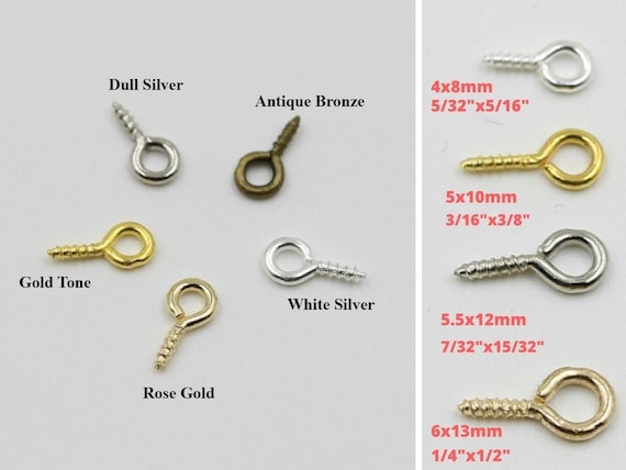 200 eye hooks screw in for jewellery making charms 8mm x 4mm antique gold