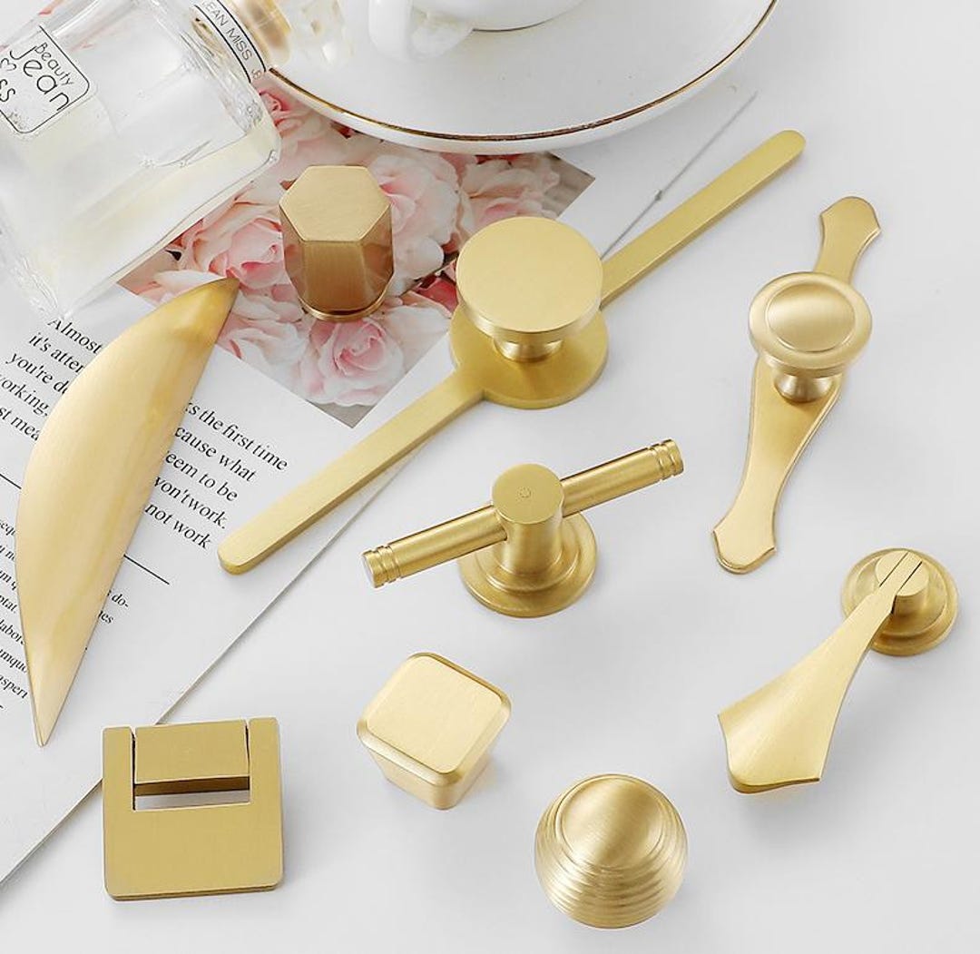 Solid Brass Handles Knobs Cupboard Kitchen Cup Drawer Bin Pulls Cabinet ...