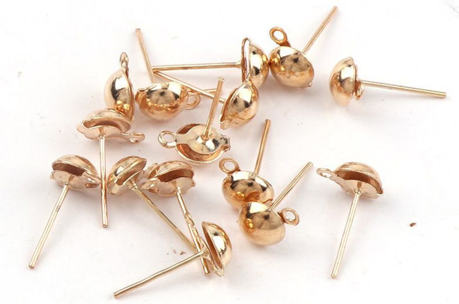 Stud Earring Post Loop Dome Half Ball Earstud Pierced Dainty Etsy