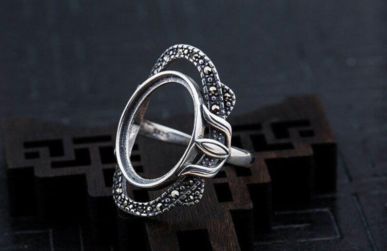 Ring Blank Setting 1pc Sterling Silver 925 Ethnic Flower Oval Base Fine