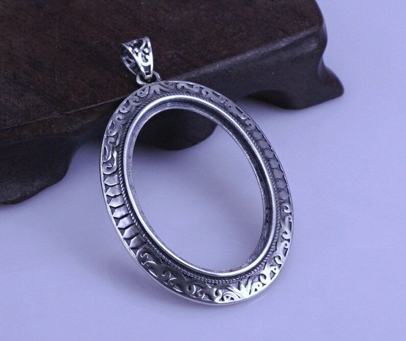 925 Sterling Silver Mount Pendant Bezel Setting Blank 19 40 mm Etsy