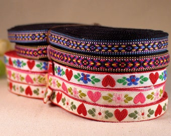 Jacquard Embroidered Ribbon Trim Heart Flower