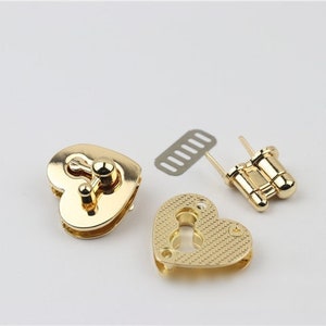 Heart Twist Turn Lock Bag Hardware Gold 1/10 pcs Handmade Purse Handbag Making Metal 34 mm 1 3/8 Supplies image 9