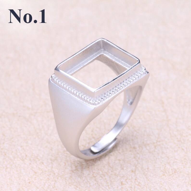 Sterling Silver Adjustable Ring Square Setting 12 14 mm 12 916 925 Antique Boho Vintage Jewelry Rings Bases Gemstone Stone Cabochon Bulk
