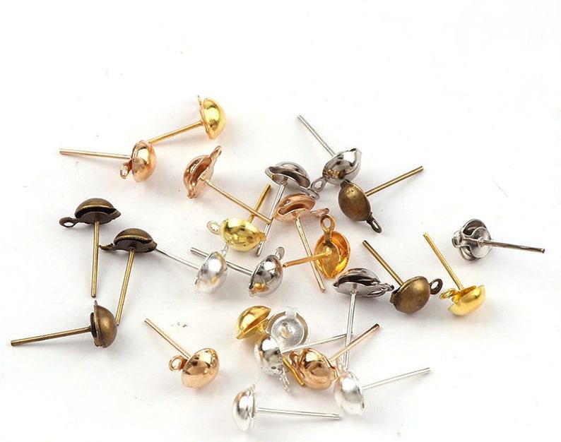 Stud Earring Post Loop Dome Half Ball Earstud Pierced Dainty Etsy
