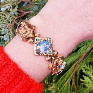 14k Yellow Gold .50ct Marquise Cut Blue Topaz Flower Slide Bracelet Charm