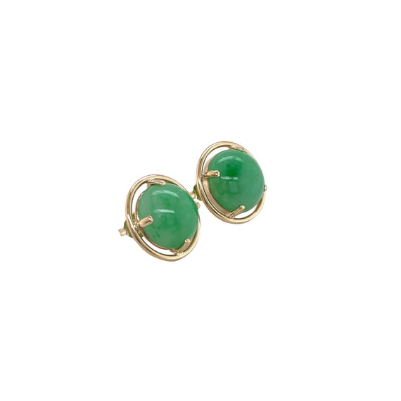 14K Yellow Gold Jade Earrings - image 3
