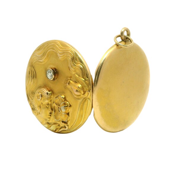 Art Nouveau 14K Yellow Gold Diamond Locket - image 3