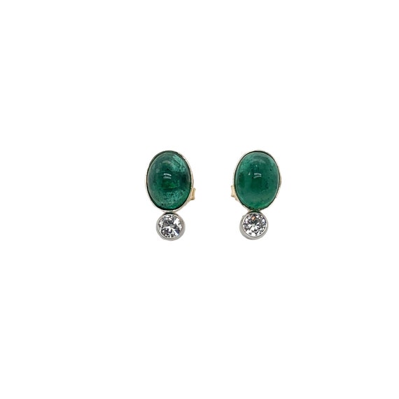 14K Yellow and White Gold Emerald and Diamond Earr