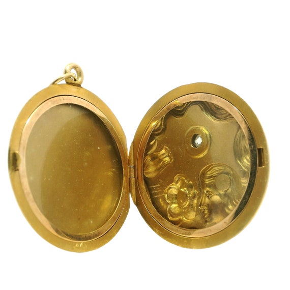 Art Nouveau 14K Yellow Gold Diamond Locket - image 2