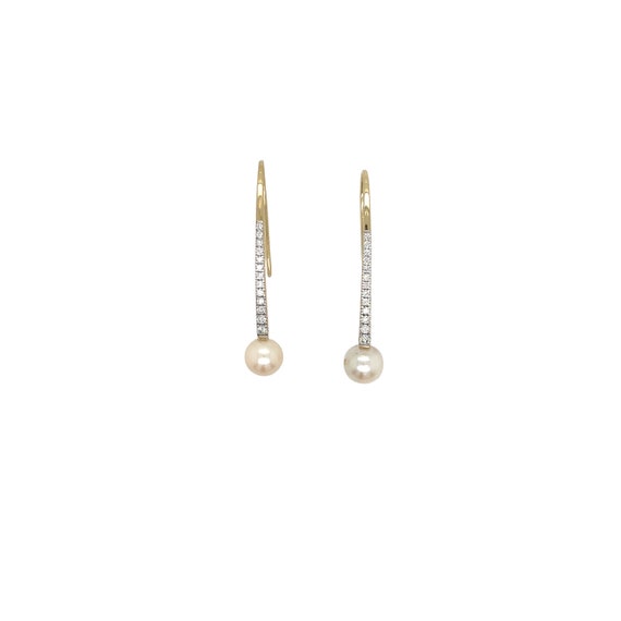 14K Yellow Gold Pearl and Diamond Earring