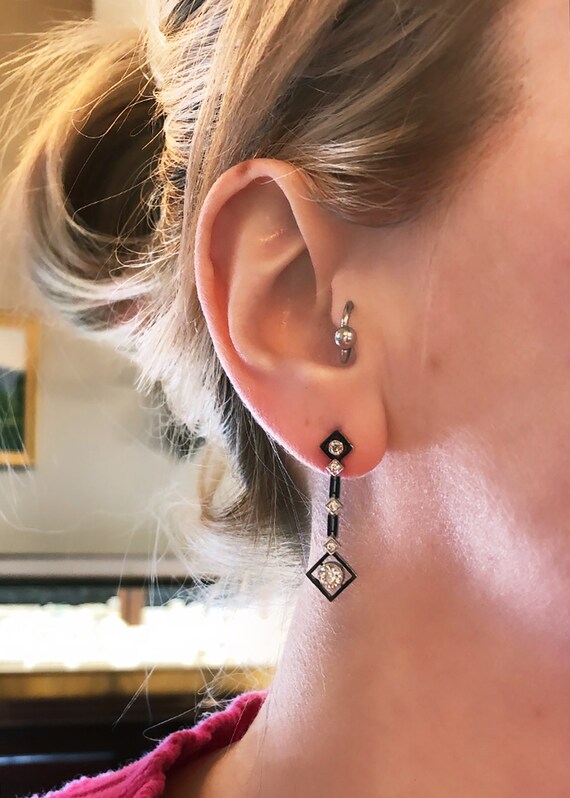 Platinum Art Deco Style Diamond Drop Earrings