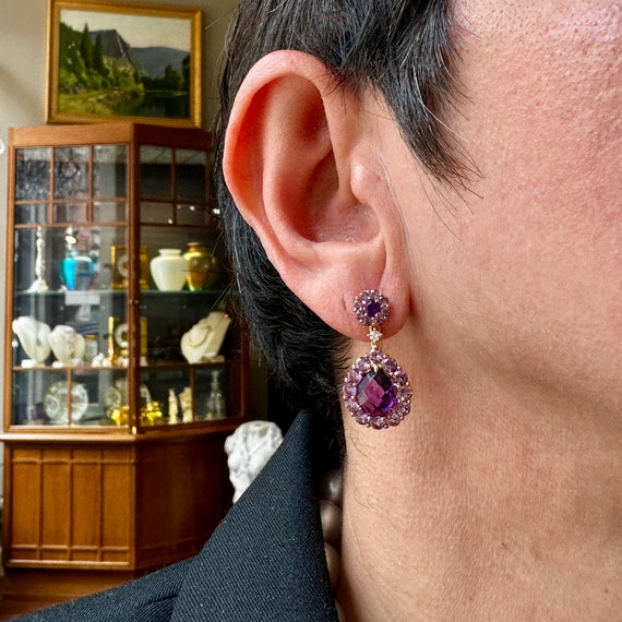 18K Rose Gold Amethysts and Diamond Earring - image 4