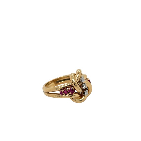 14K Yellow Gold Diamond and Ruby knot Ring - image 4