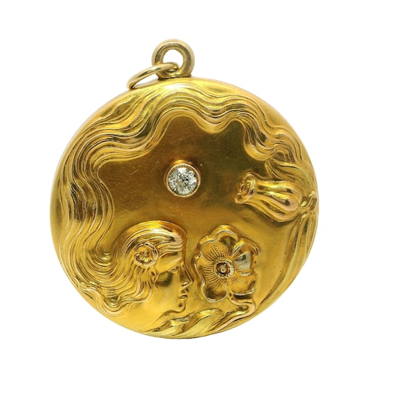 Art Nouveau 14K Yellow Gold Diamond Locket - image 1