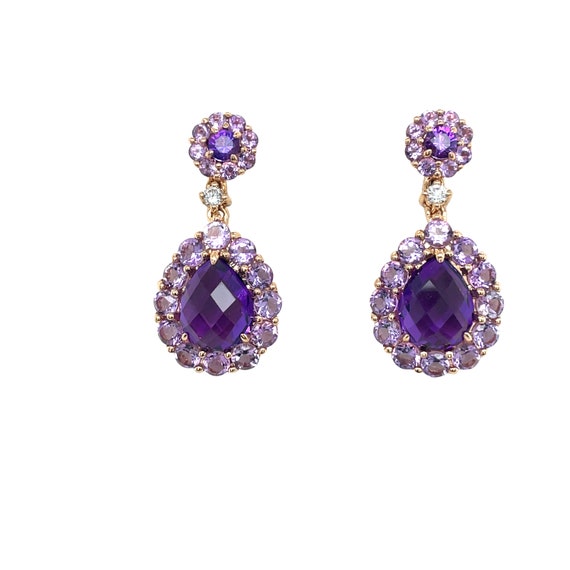 18K Rose Gold Amethysts and Diamond Earring - image 1