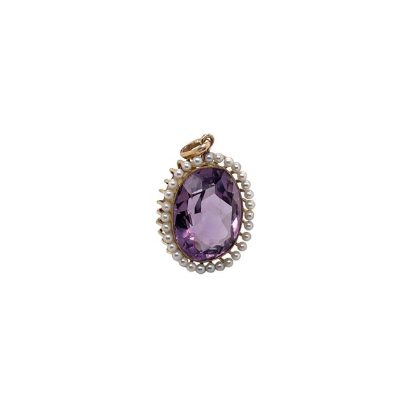 Victorian 14K Yellow Gold Amethyst and Pearl Pend… - image 4