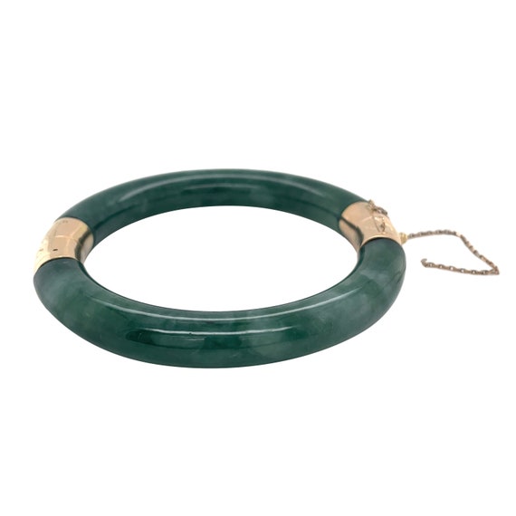 14K Yellow Gold Jade Bangle Bracelet - image 1