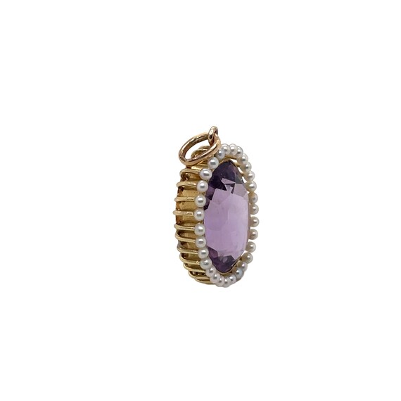 Victorian 14K Yellow Gold Amethyst and Pearl Pend… - image 3