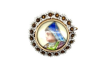 Art Nouveau 14K Yellow Gold Enamel Pin/Pendant