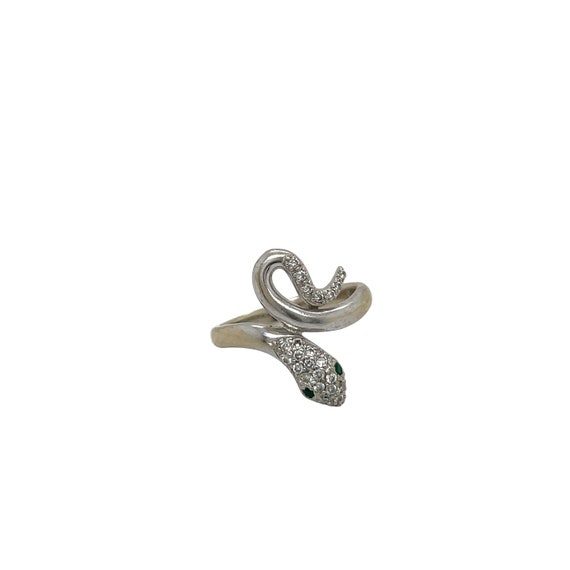 14K White Gold Diamond and Emerald Snake Ring