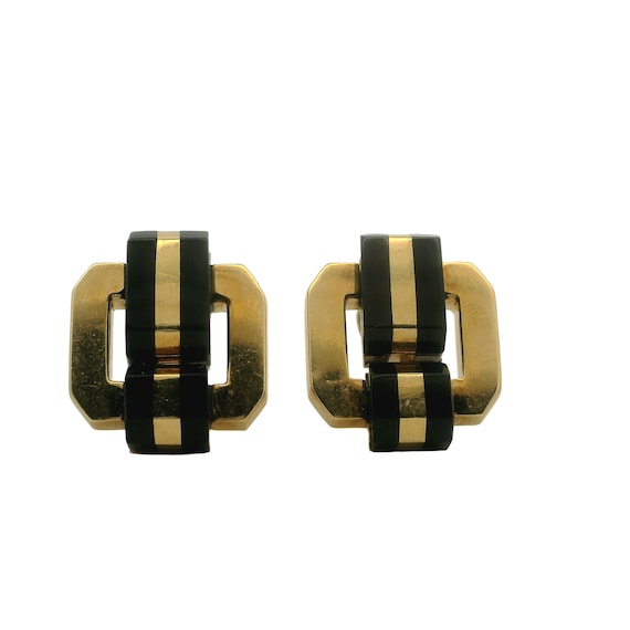 18K Yellow Gold and Onyx Earring