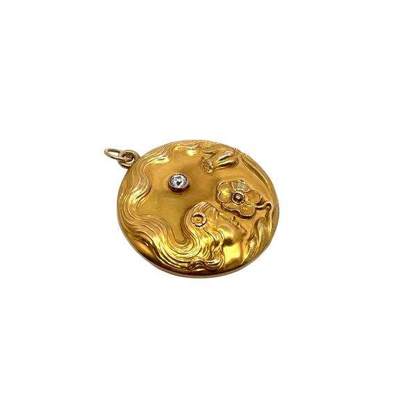 Art Nouveau 14K Yellow Gold Diamond Locket - image 4